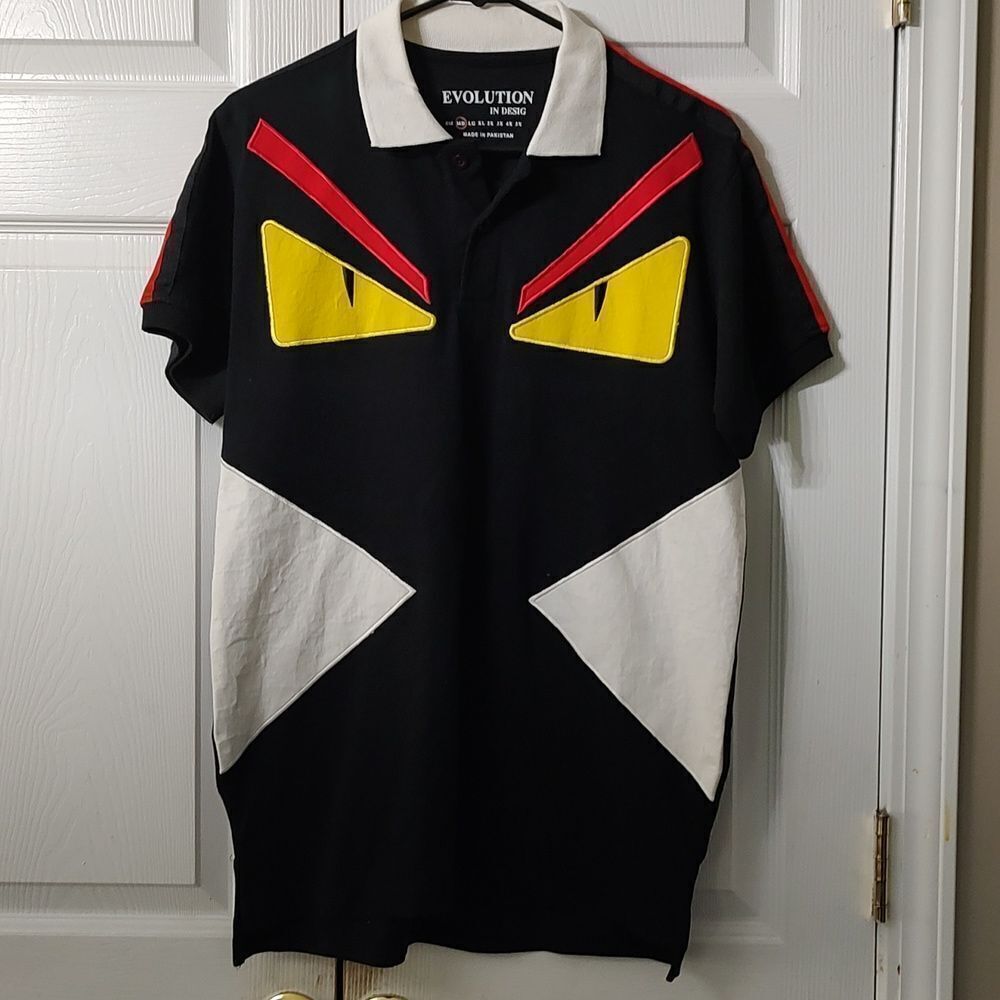 Evolution Design halloween monster abstract polo shirt  Sz M